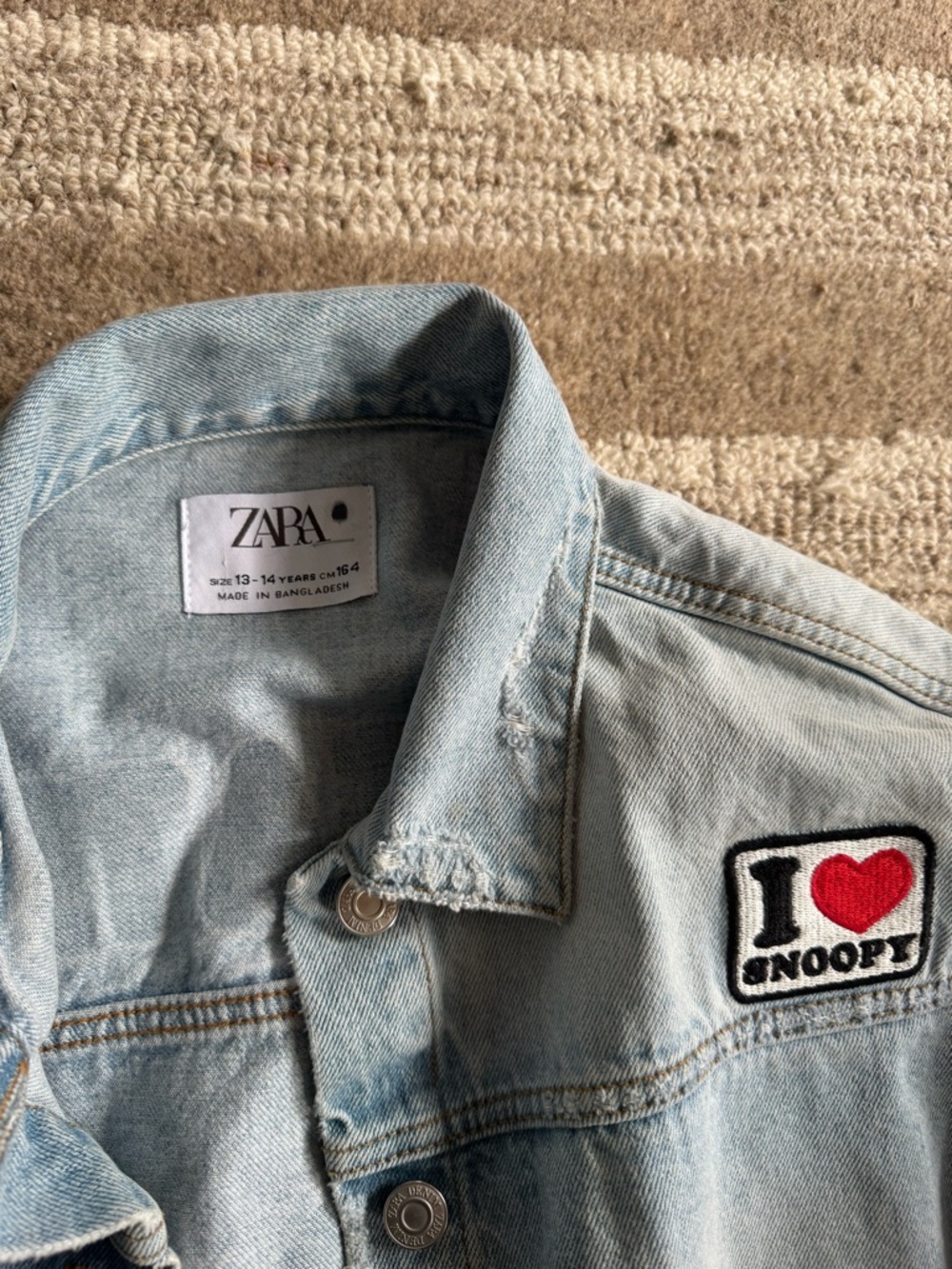Zara Light Blue Jean Jacket with I ♥ Snoopy Patch - Picture 3 of 5
